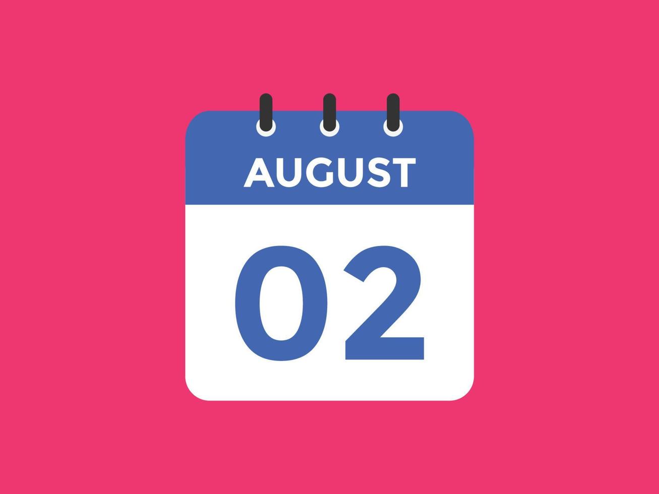 augusti 2 kalender påminnelse. 2:a augusti dagligen kalender ikon mall. kalender 2:a augusti ikon design mall. vektor illustration