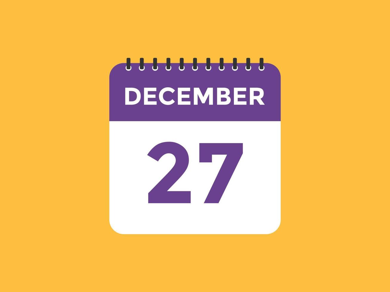 27. dezember kalendererinnerung. 27. dezember tägliche kalendersymbolvorlage. Kalender 27. Dezember Icon-Design-Vorlage. Vektor-Illustration vektor