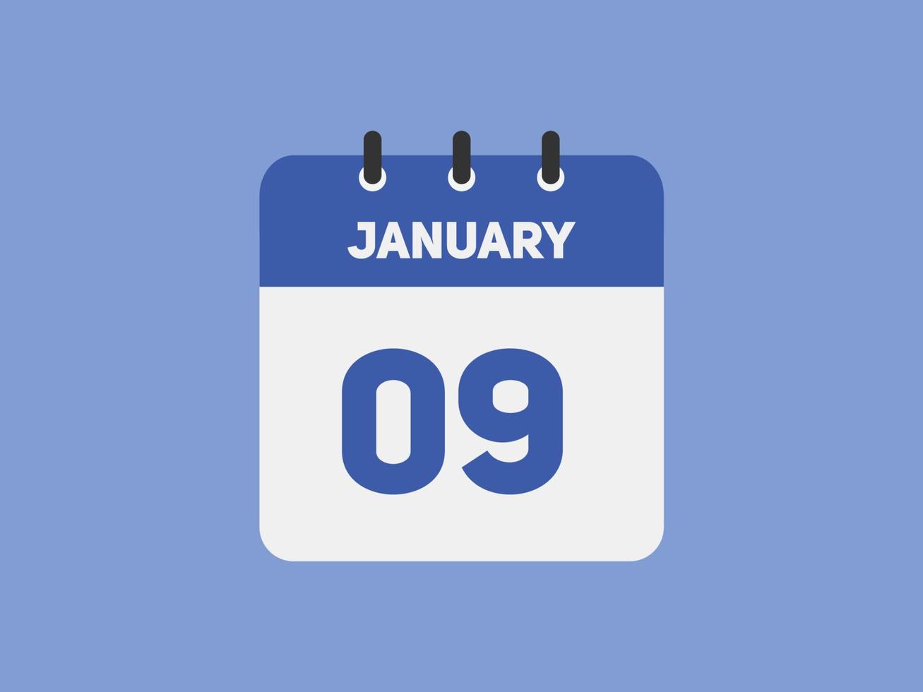 januari 9 kalender påminnelse. 9:e januari dagligen kalender ikon mall. kalender 9:e januari ikon design mall. vektor illustration