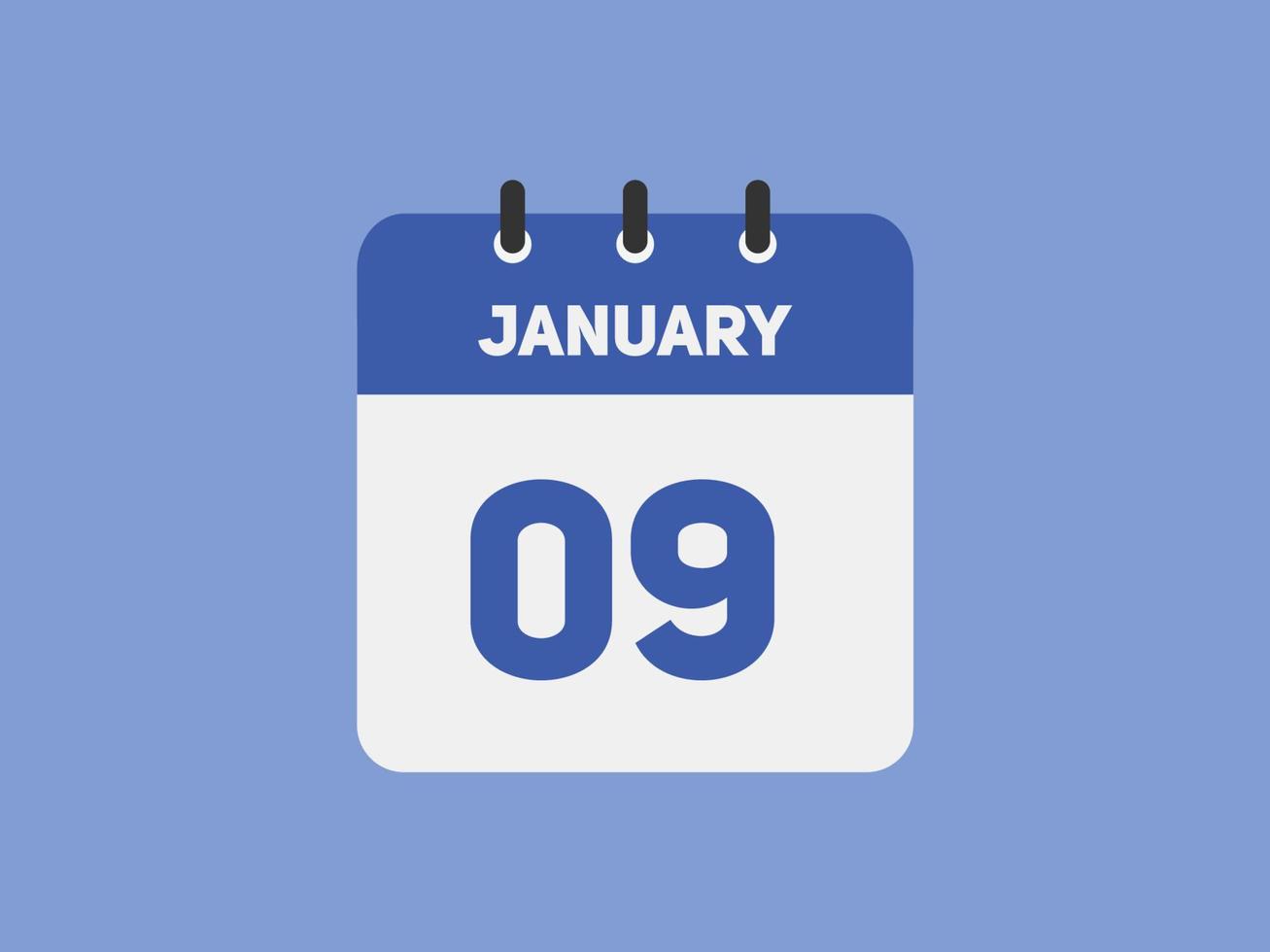 Kalendererinnerung am 9. januar. 9. januar tägliche kalendersymbolvorlage. Kalender 9. Januar Icon-Design-Vorlage. Vektor-Illustration vektor