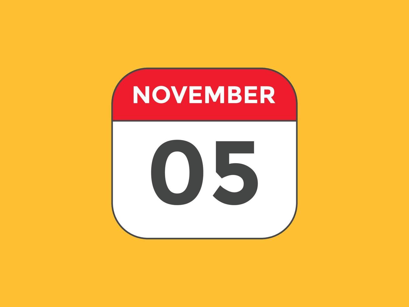 november 5 kalender påminnelse. 5:e november dagligen kalender ikon mall. kalender 5:e november ikon design mall. vektor illustration