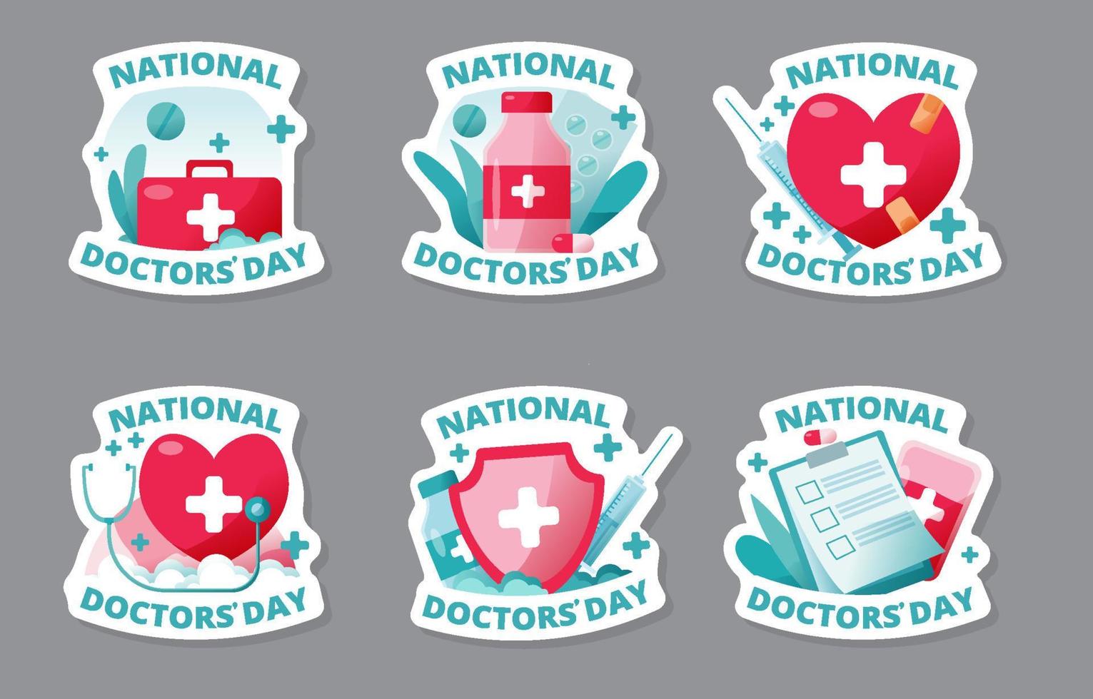 nationell läkares dag klistermärke uppsättning vektor