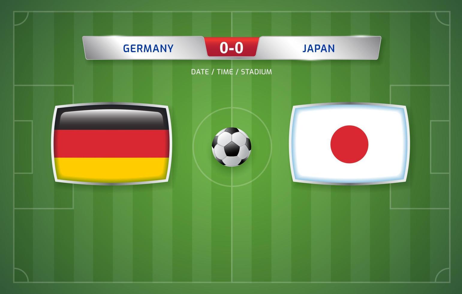 deutschland vs japan anzeigetafel ausstrahlungsvorlage für sportfußballturnier 2022 und fußballmeisterschaftsvektorillustration vektor