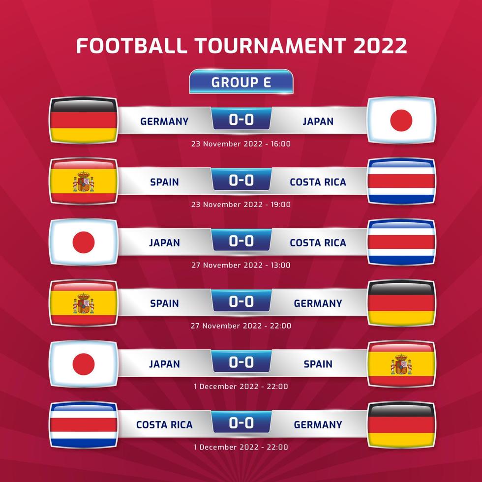 fotboll 2022 och fotboll mästerskap turnering i qatar - grupp e Spanien costa rica Tyskland japan vektor illustration