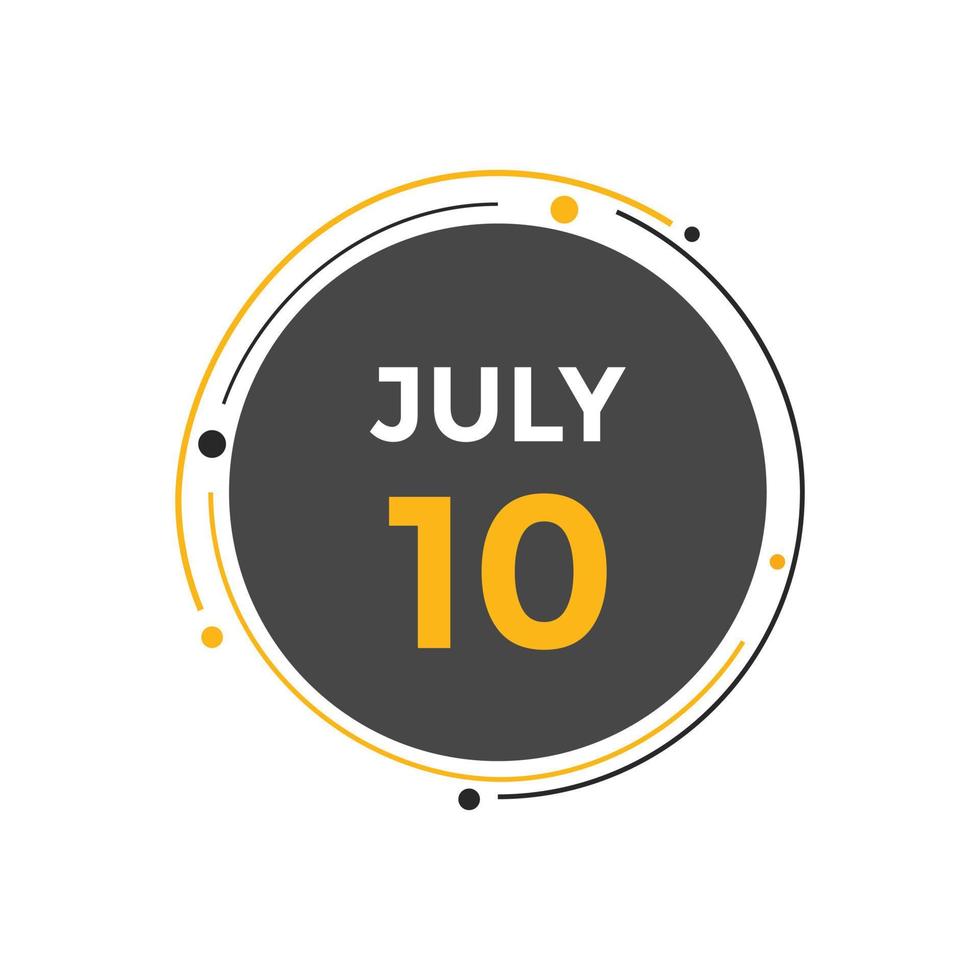 juli 10 kalender påminnelse. 10:e juli dagligen kalender ikon mall. kalender 10:e juli ikon design mall. vektor illustration