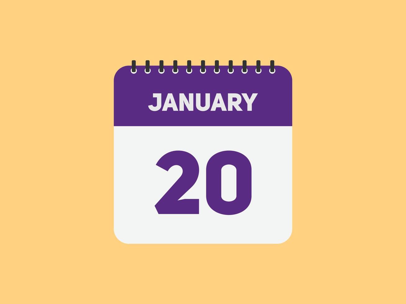 januari 20 kalender påminnelse. 20:e januari dagligen kalender ikon mall. kalender 20:e januari ikon design mall. vektor illustration