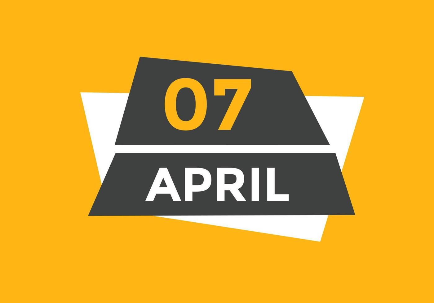 april 7 kalender påminnelse. 7:e april dagligen kalender ikon mall. kalender 7:e april ikon design mall. vektor illustration