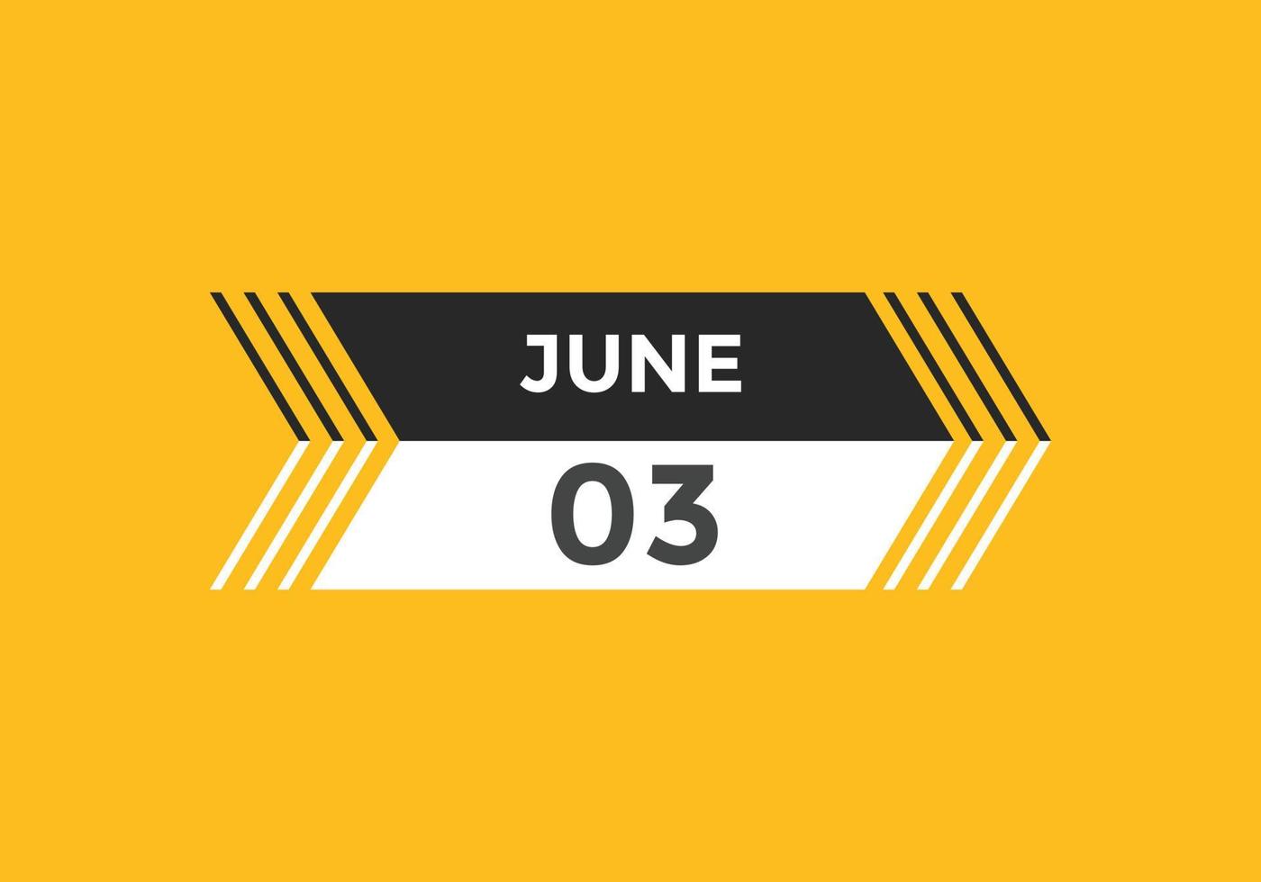 juni 3 kalender påminnelse. 3:e juni dagligen kalender ikon mall. kalender 3:e juni ikon design mall. vektor illustration
