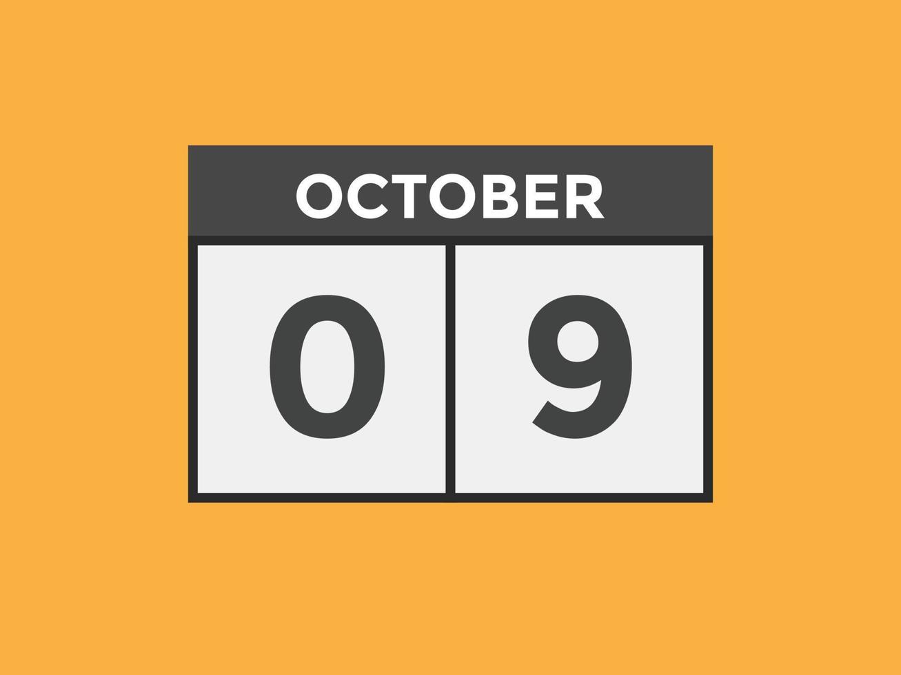 9. oktober kalendererinnerung. 9. oktober tägliche kalendersymbolvorlage. Kalender 9. Oktober Icon-Design-Vorlage. Vektor-Illustration vektor