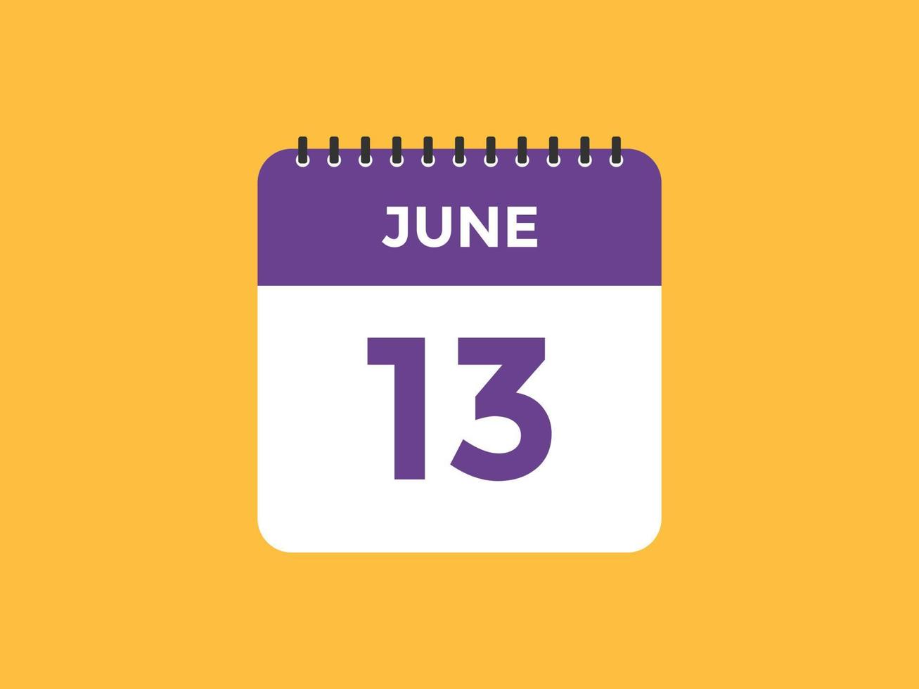 13. Juni Kalendererinnerung. 13. juni tägliche kalendersymbolvorlage. Kalender 13. Juni Icon-Design-Vorlage. Vektor-Illustration vektor