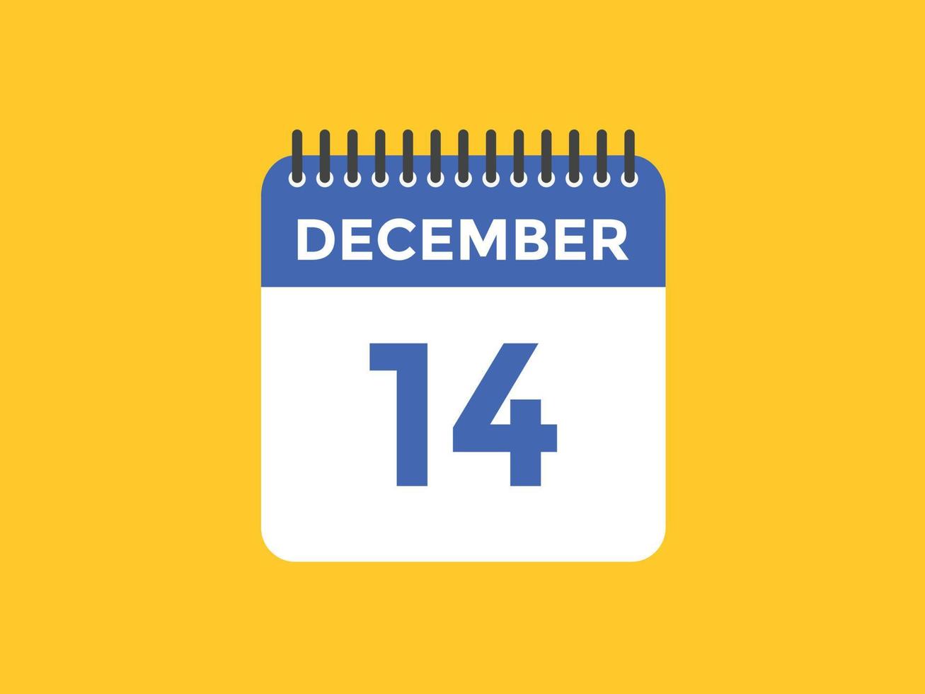 december 14 kalender påminnelse. 14:e december dagligen kalender ikon mall. kalender 14:e december ikon design mall. vektor illustration