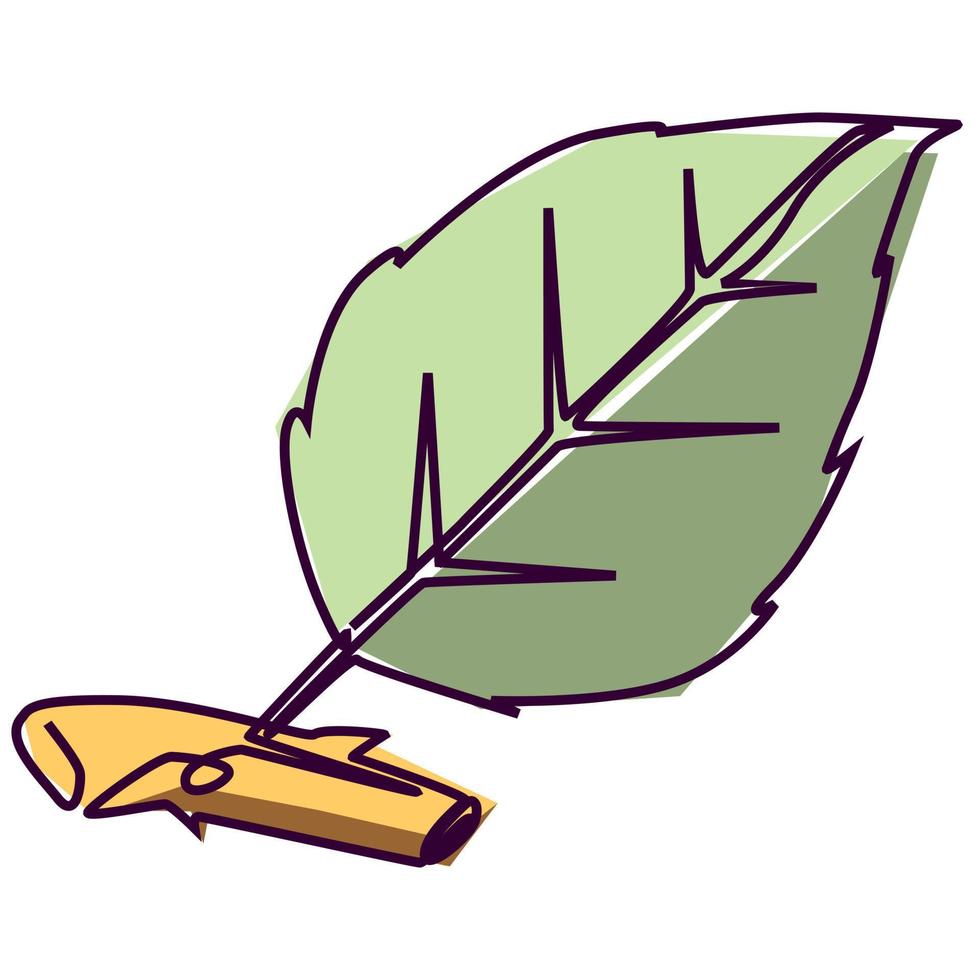 kontinuerlig enda linje teckning av en grön blad. enkel platt färgad teckning för naturlig och miljö- design begrepp vektor