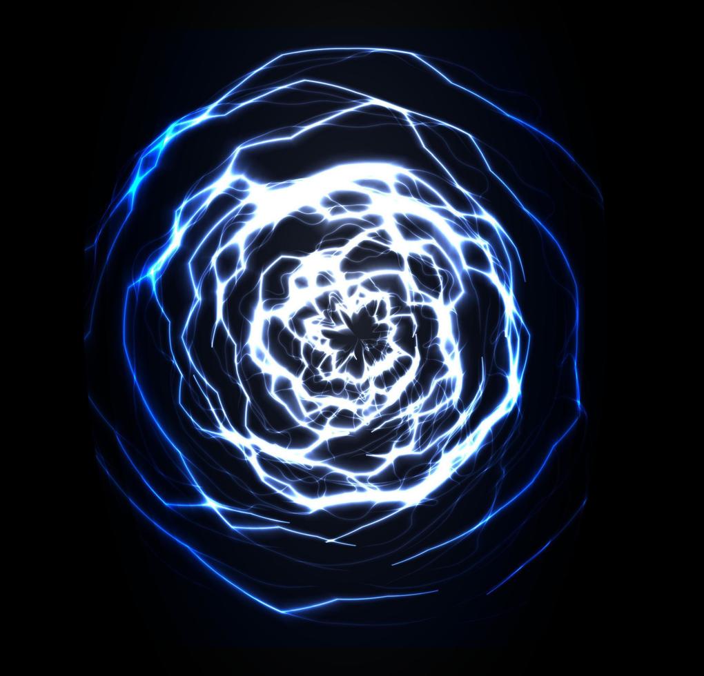 spiral fraktal bakgrund. blixt virvlande blixt. blå virvla runt sfär form. maskhål tratt. portal explosion. vektor illustration