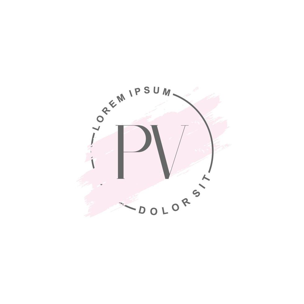anfängliches pv-minimalistisches logo mit pinsel, anfängliches logo für unterschrift, hochzeit, mode. vektor