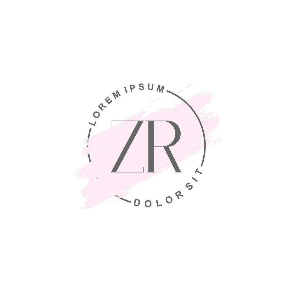 anfängliches zr-minimalistisches logo mit pinsel, anfängliches logo für unterschrift, hochzeit, mode. vektor