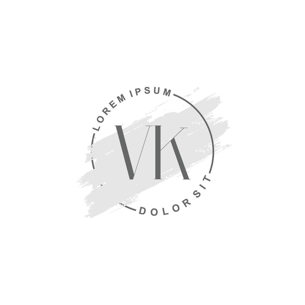 anfängliches vk-minimalistisches logo mit pinsel, anfängliches logo für unterschrift, hochzeit, mode. vektor