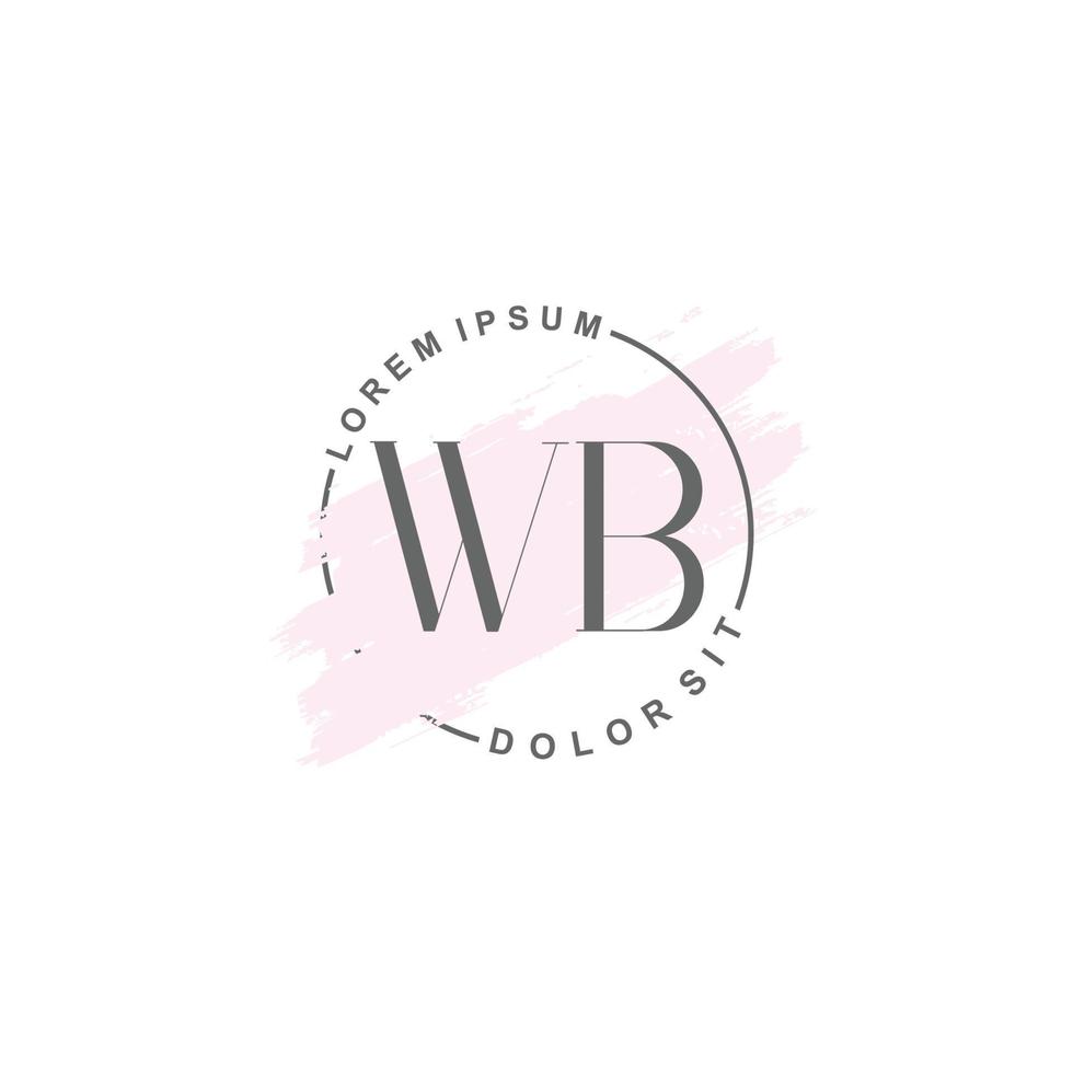 anfängliches wb-minimalistisches logo mit pinsel, anfängliches logo für unterschrift, hochzeit, mode. vektor