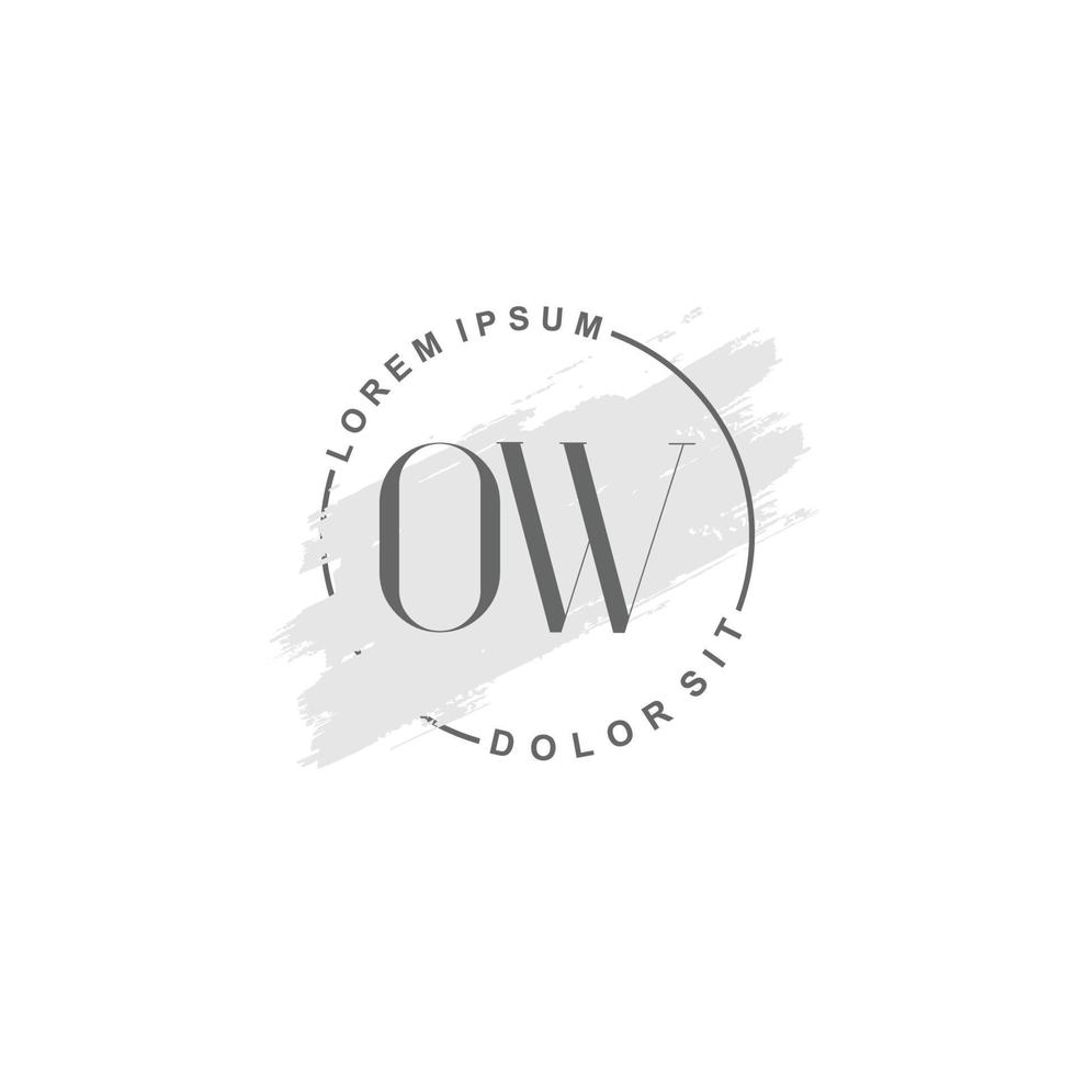 anfängliches ow-minimalistisches logo mit pinsel, anfängliches logo für unterschrift, hochzeit, mode. vektor