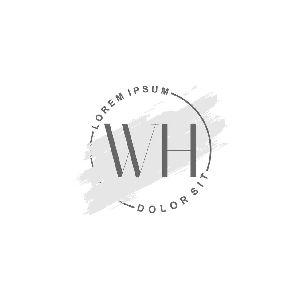 anfängliches wh minimalistisches logo mit pinsel, anfängliches logo für unterschrift, hochzeit, mode. vektor