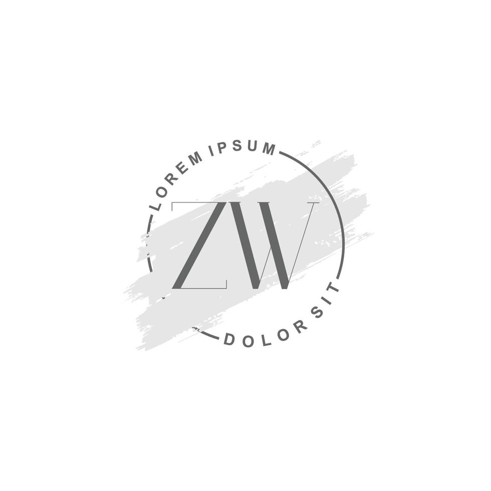 anfängliches zw minimalistisches logo mit pinsel, anfängliches logo für unterschrift, hochzeit, mode. vektor