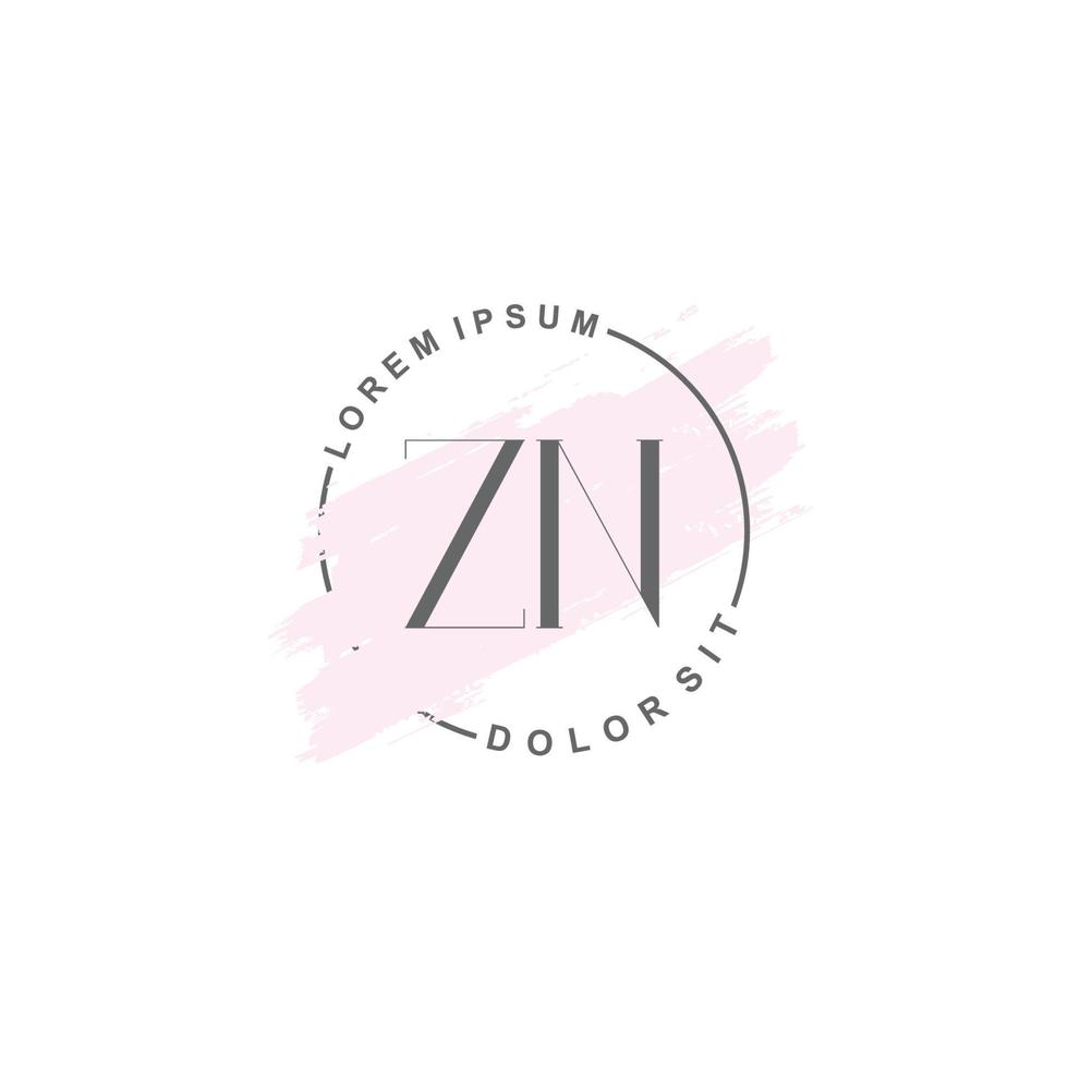 anfängliches zn-minimalistisches logo mit pinsel, anfängliches logo für unterschrift, hochzeit, mode. vektor