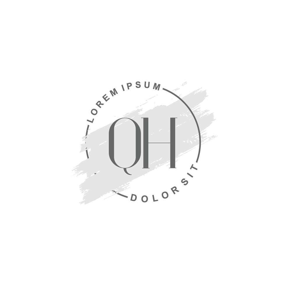 anfängliches qh-minimalistisches logo mit pinsel, anfängliches logo für unterschrift, hochzeit, mode. vektor