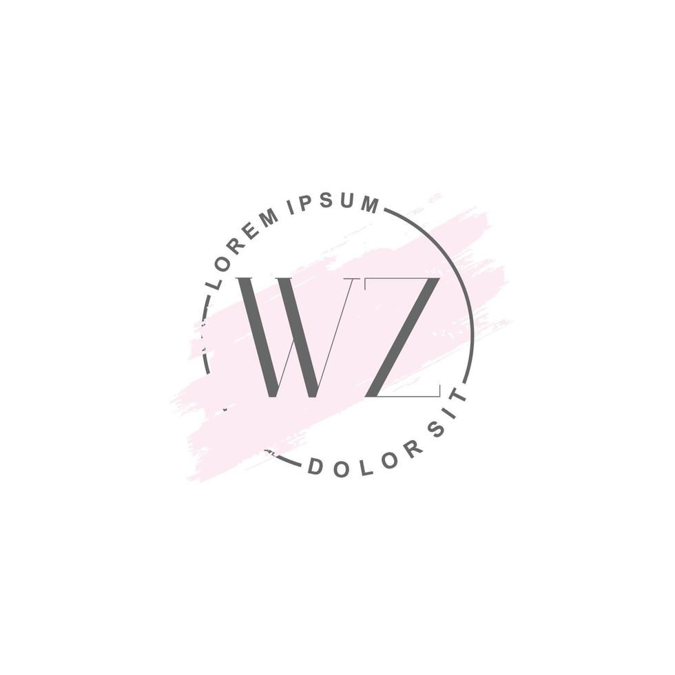 anfängliches wz-minimalistisches logo mit pinsel, anfängliches logo für unterschrift, hochzeit, mode. vektor