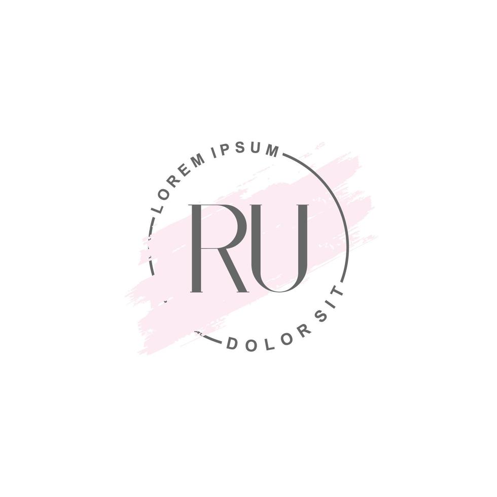 initiales ru minimalistisches logo mit pinsel, initiales logo für unterschrift, hochzeit, mode. vektor