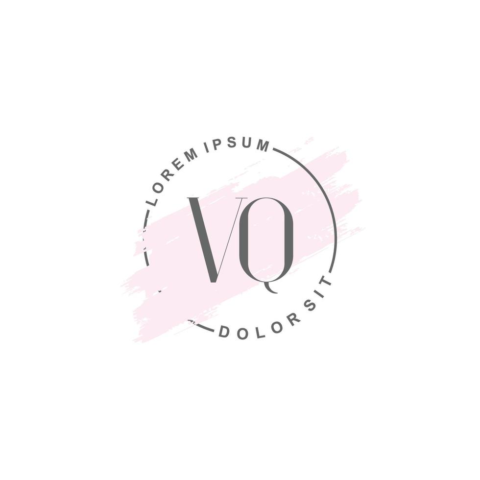 anfängliches vq-minimalistisches logo mit pinsel, anfängliches logo für unterschrift, hochzeit, mode. vektor