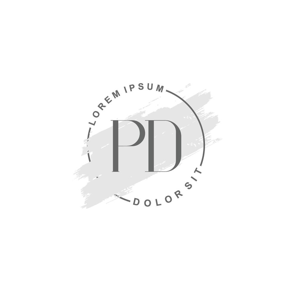 anfängliches pd-minimalistisches logo mit pinsel, anfängliches logo für unterschrift, hochzeit, mode. vektor