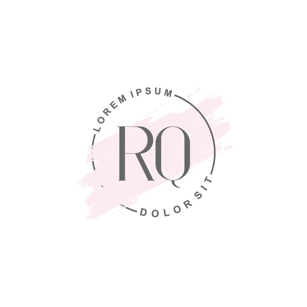 anfängliches rq minimalistisches logo mit pinsel, anfängliches logo für unterschrift, hochzeit, mode. vektor