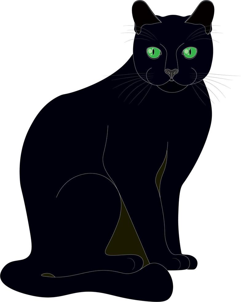 Schwarze Katze mit grüner Augenvektorillustration vektor