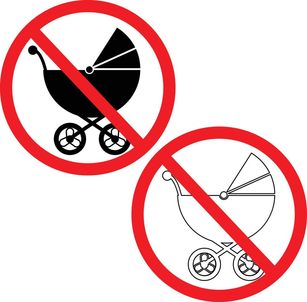 Kein Kinderwagenschild auf weißem Hintergrund. Schild mit Kinderwagen nicht erlaubt. kein Kinderwagen- oder Kinderwagensymbol. flacher Stil. vektor