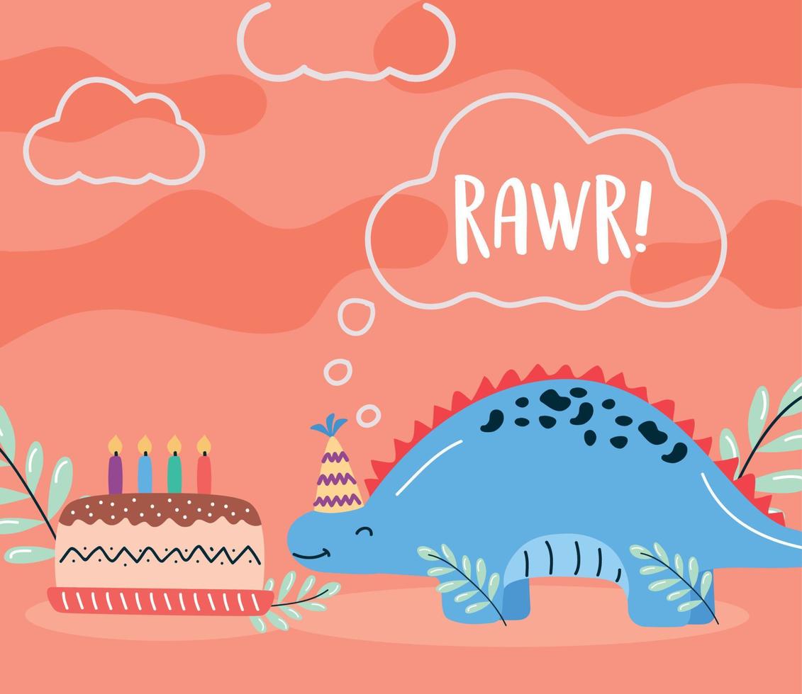 Dinosaurier und Geburtstagstorte vektor