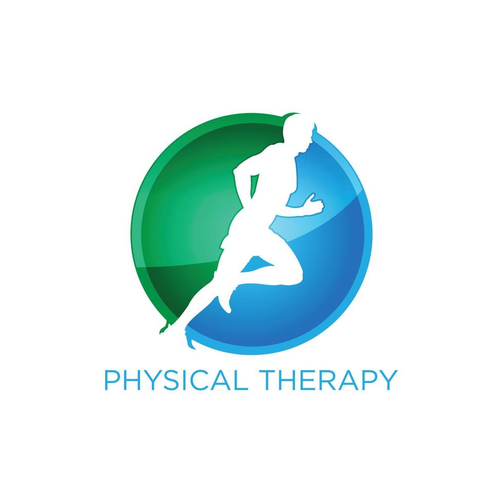 fysisk terapi logotyp med mänsklig springa figur vektor
