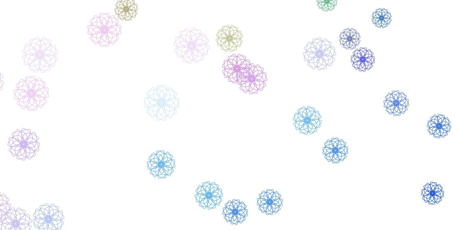 ljusblå, röd vektor doodle textur med blommor.