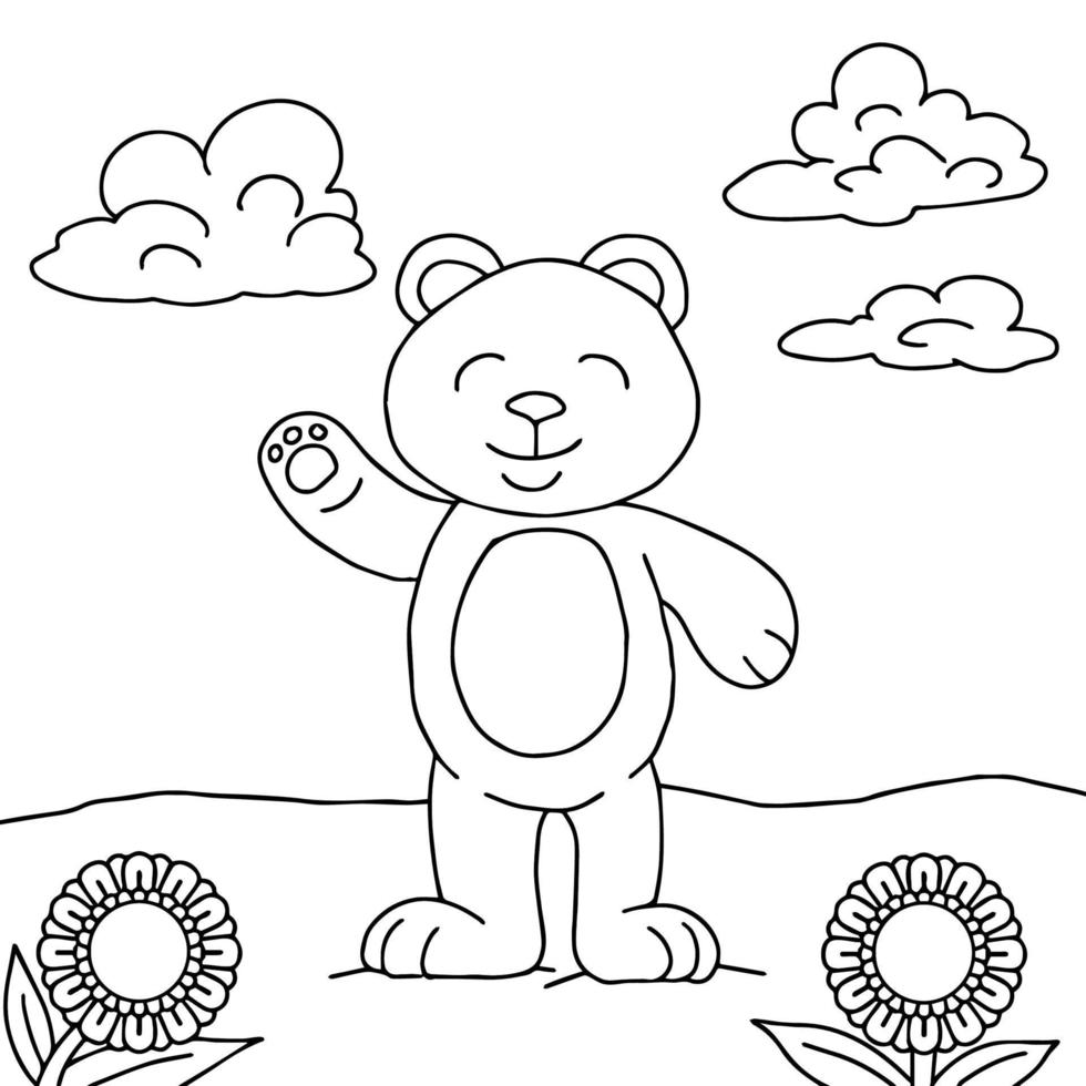 Design-Bär-Charakter-Umriss-Malseite für Kinder vektor