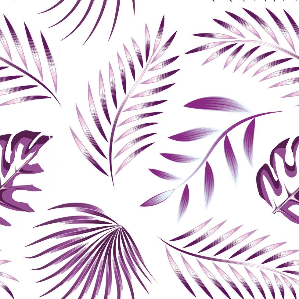 original- tropisk lövverk sömlös mönster med lila exotisk växt och löv på vit bakgrund. enfärgad eleganta lövverk. natur bakgrund mönster. vektor design mall. natur tapet