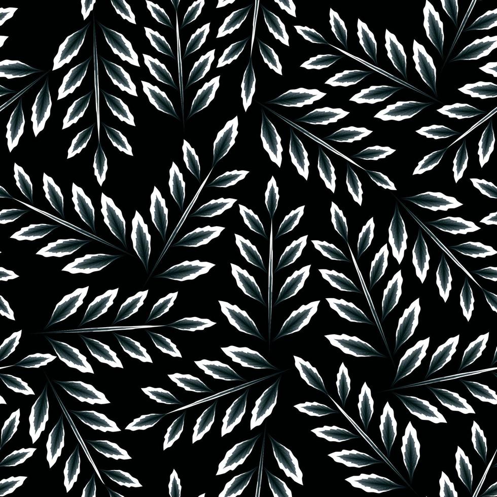 helles Zweiglaub nahtloses Muster mit tropischen Pflanzen und Blättern auf dunklem Hintergrund. Blattmuster. tropische Tapete. modische Textur. exotische Tropen. Naturtapete. tropischer Hintergrund vektor
