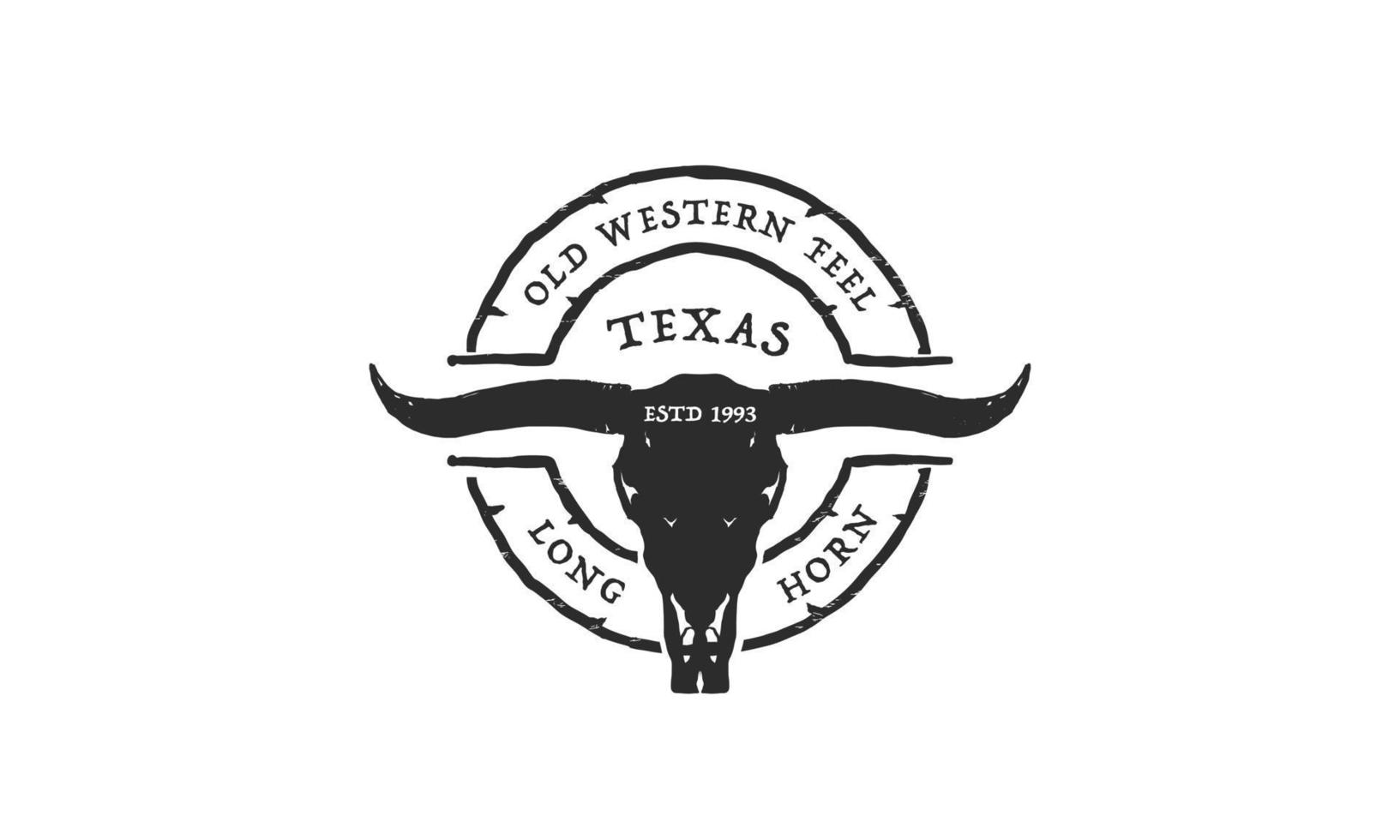 texas longhorn, country western bull boskap vintage etikett logotyp design vektor