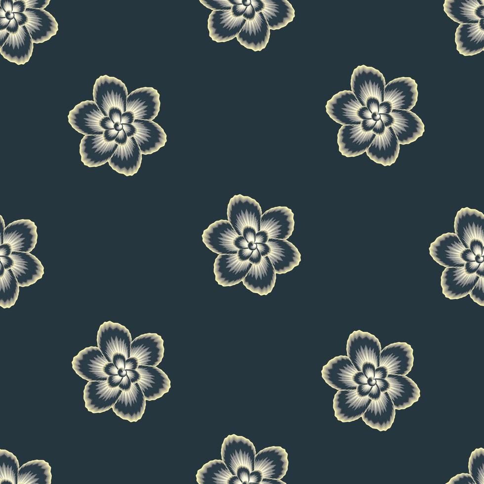 tropische Blume nahtloses Muster mit gelber und weißer Farbkombination auf pastellblauem Hintergrund. Blumenhintergrund. Vektordesign. nahtloses dekoratives Design. Stoffstruktur. tropische Tapete vektor