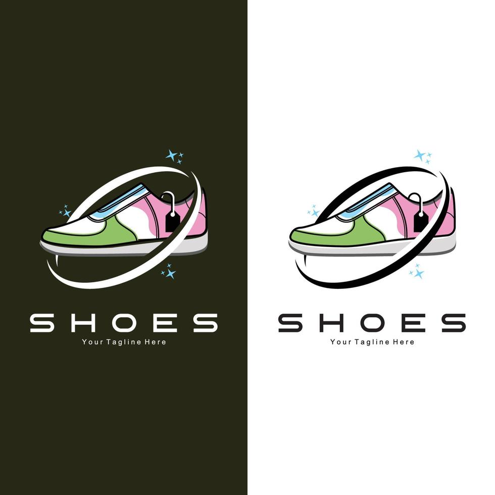 sneakers sko logotypdesign, vektorillustration av trendiga ungdomsskor, enkelt funky koncept vektor