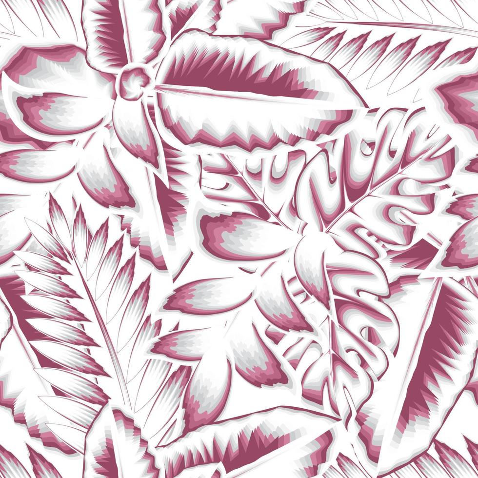 årgång abstrakt natur sömlös mönster med rosa enfärgad Färg tropisk löv och växter lövverk på vit bakgrund. djungel skriva ut. blommig bakgrund. modern textur. natur tapet vektor