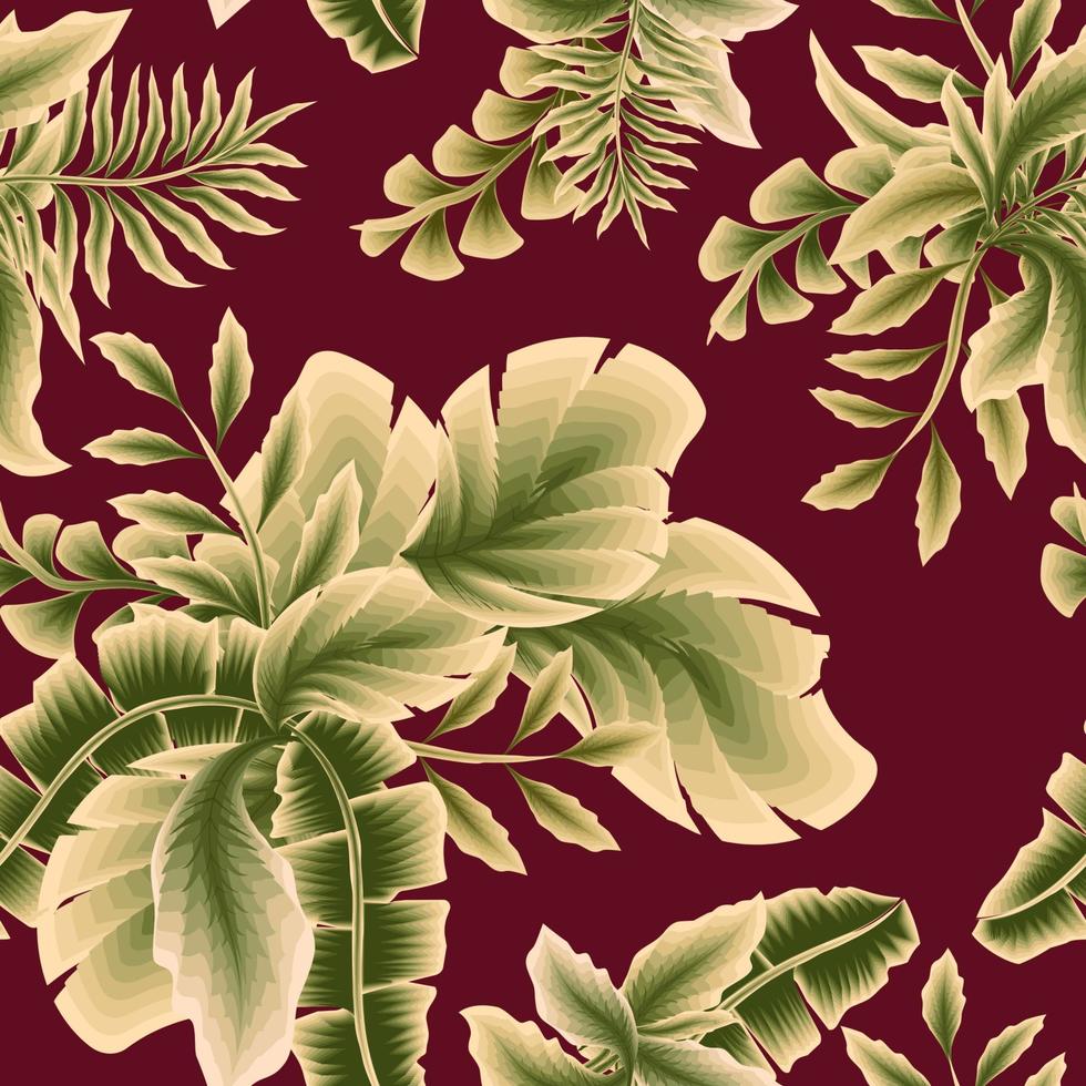 abstrakte Vintage-Farben nahtloses tropisches Muster mit botanischen Pflanzen auf rotem Hintergrund. tropische Tapete. Vektordesign. modisch dekorativ. Naturtapete. tropischer Hintergrund. Herbst vektor