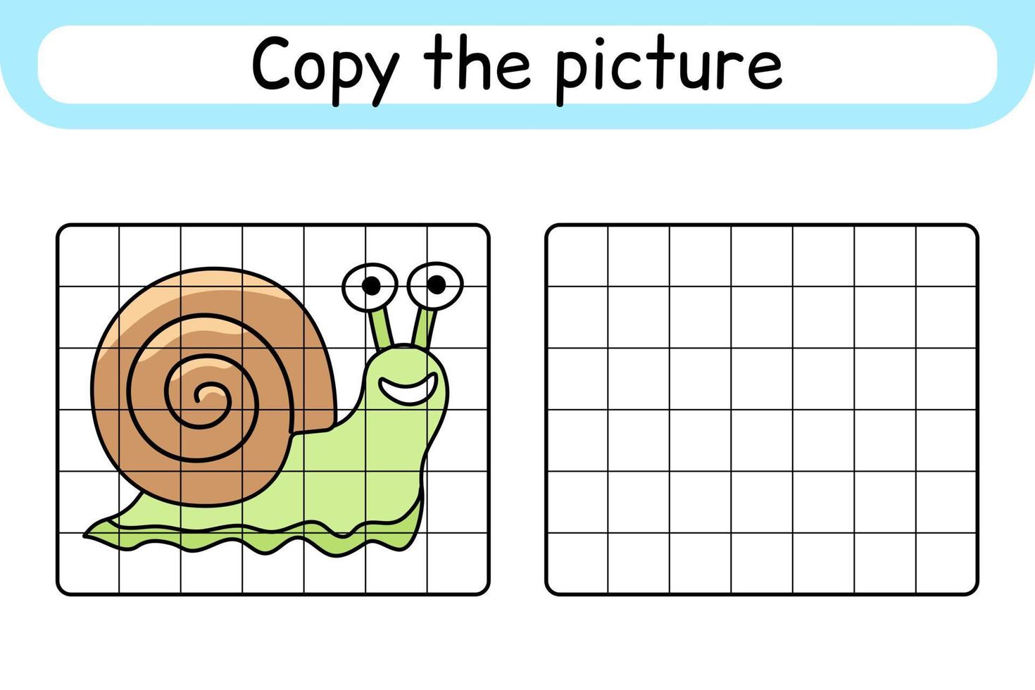 kopiera bilden och färga snigeln. komplettera bilden. avsluta bilden. målarbok. pedagogiskt ritövningsspel för barn vektor