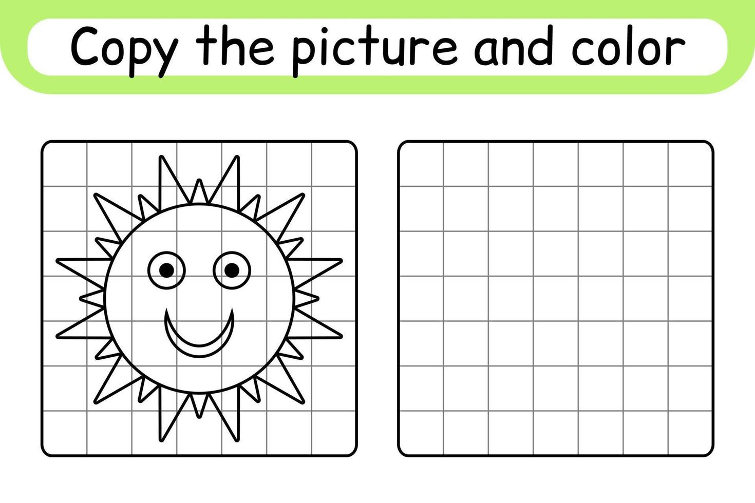 kopia de bild och Färg Sol. komplett de bild. Avsluta de bild. färg bok. pedagogisk teckning övning spel för barn vektor