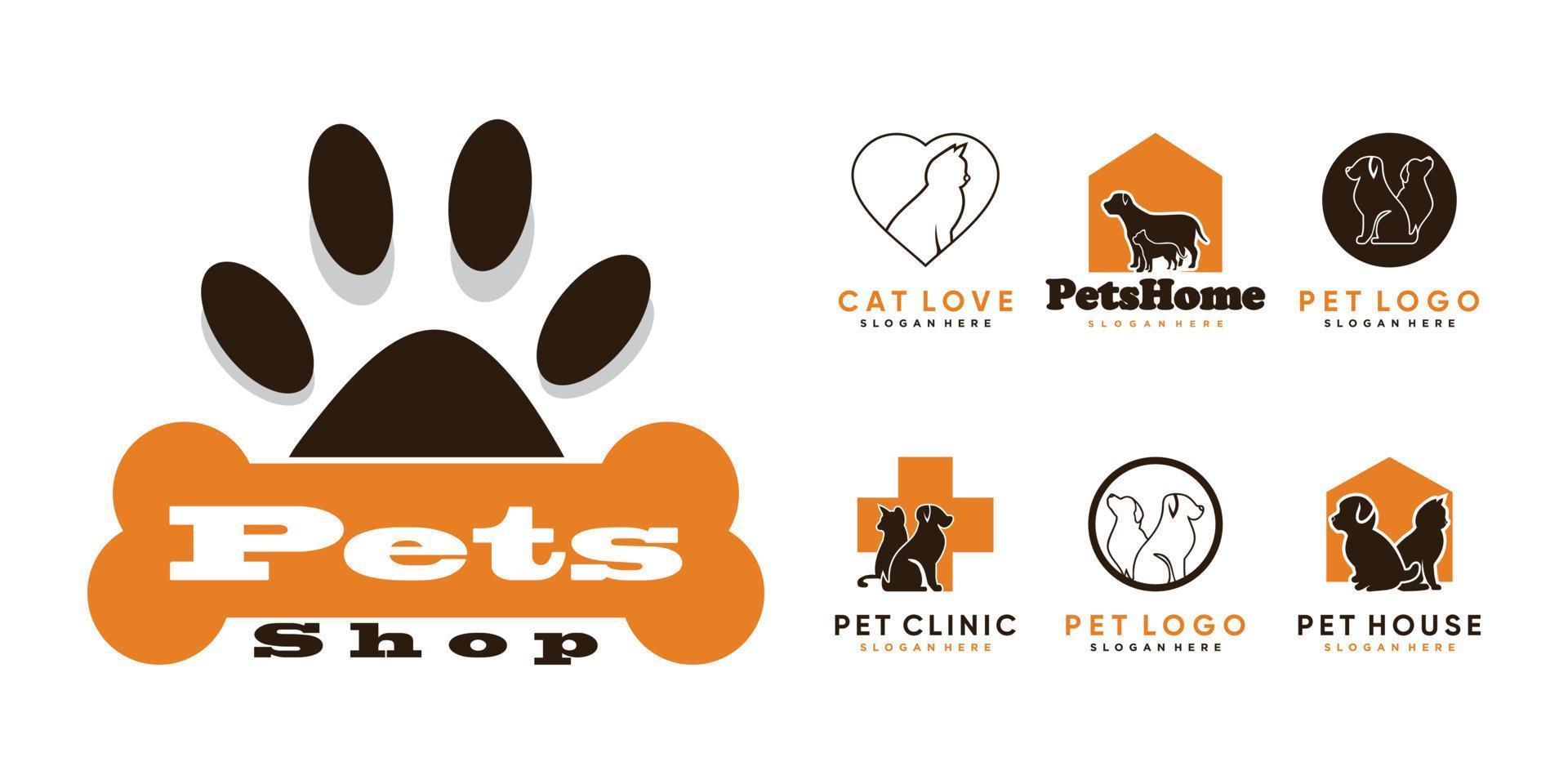 uppsättning av sällskapsdjur logotyp design bunt för sällskapsdjur affär eller sällskapsdjur klinik ikon med modern begrepp premie vektor