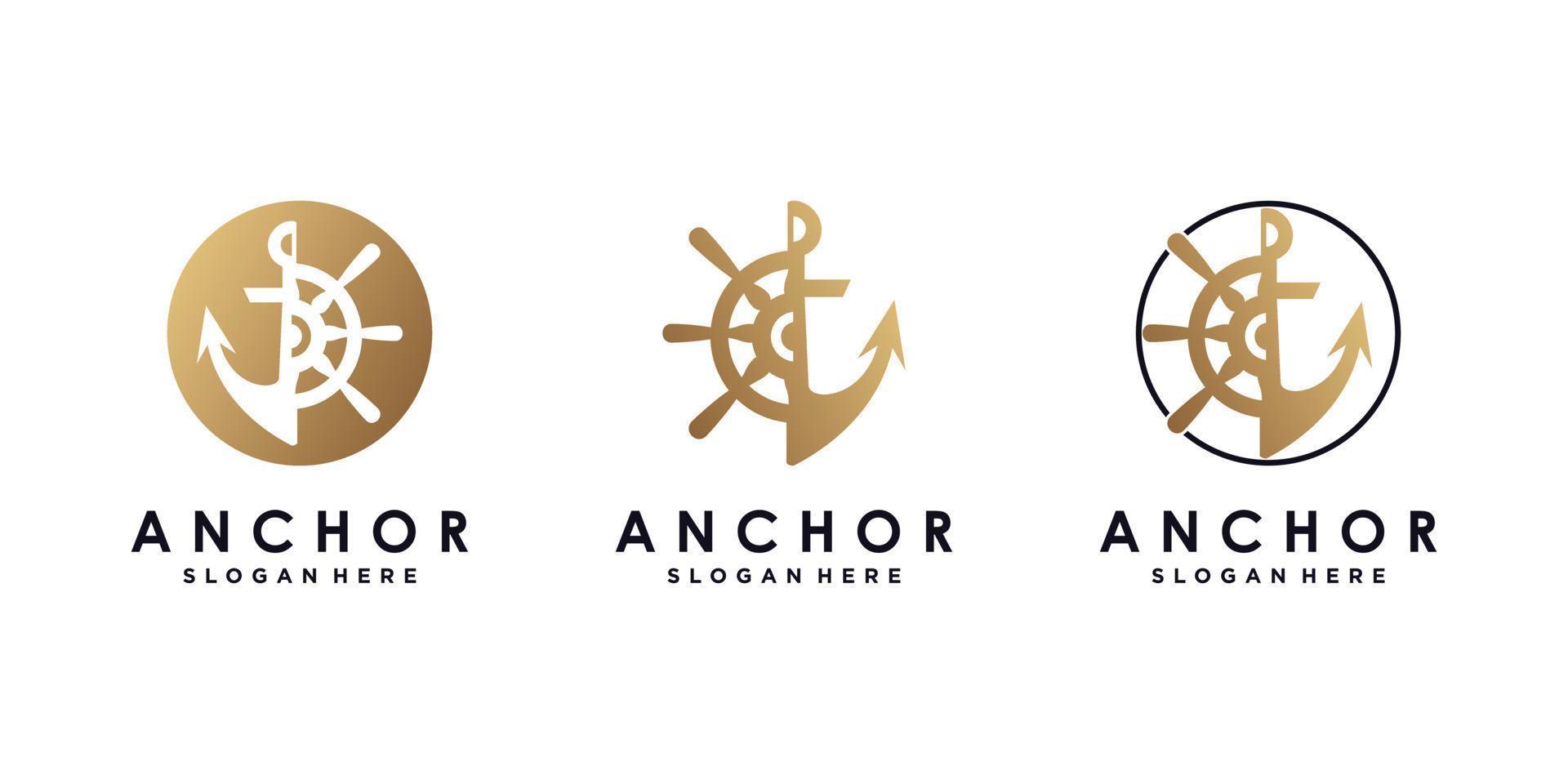 satz von anker-logo-design-paket für seemann-symbol mit kreativem konzept premium-vektor vektor