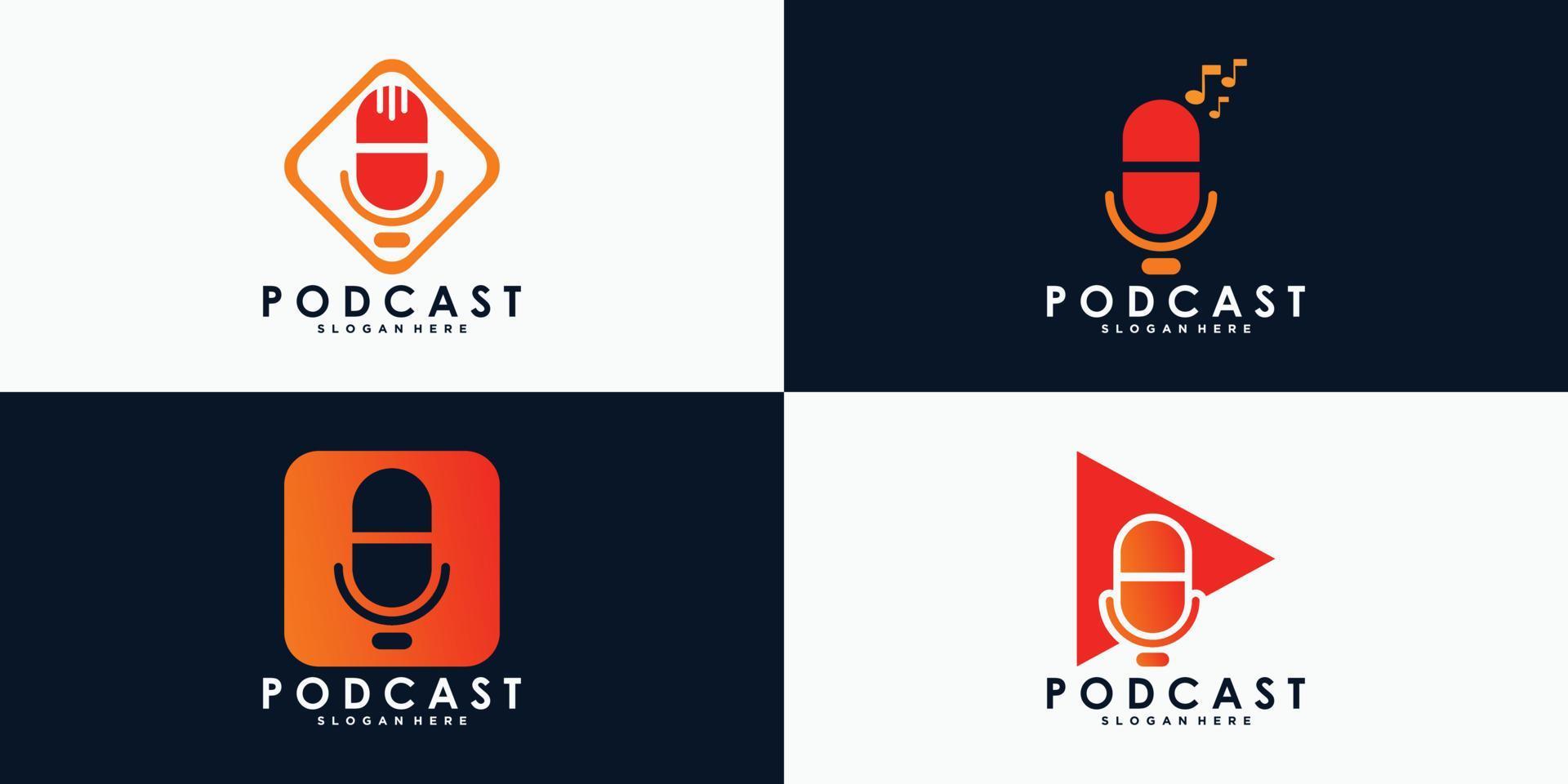 uppsättning av podcast logotyp design med kreativ begrepp premie vektor