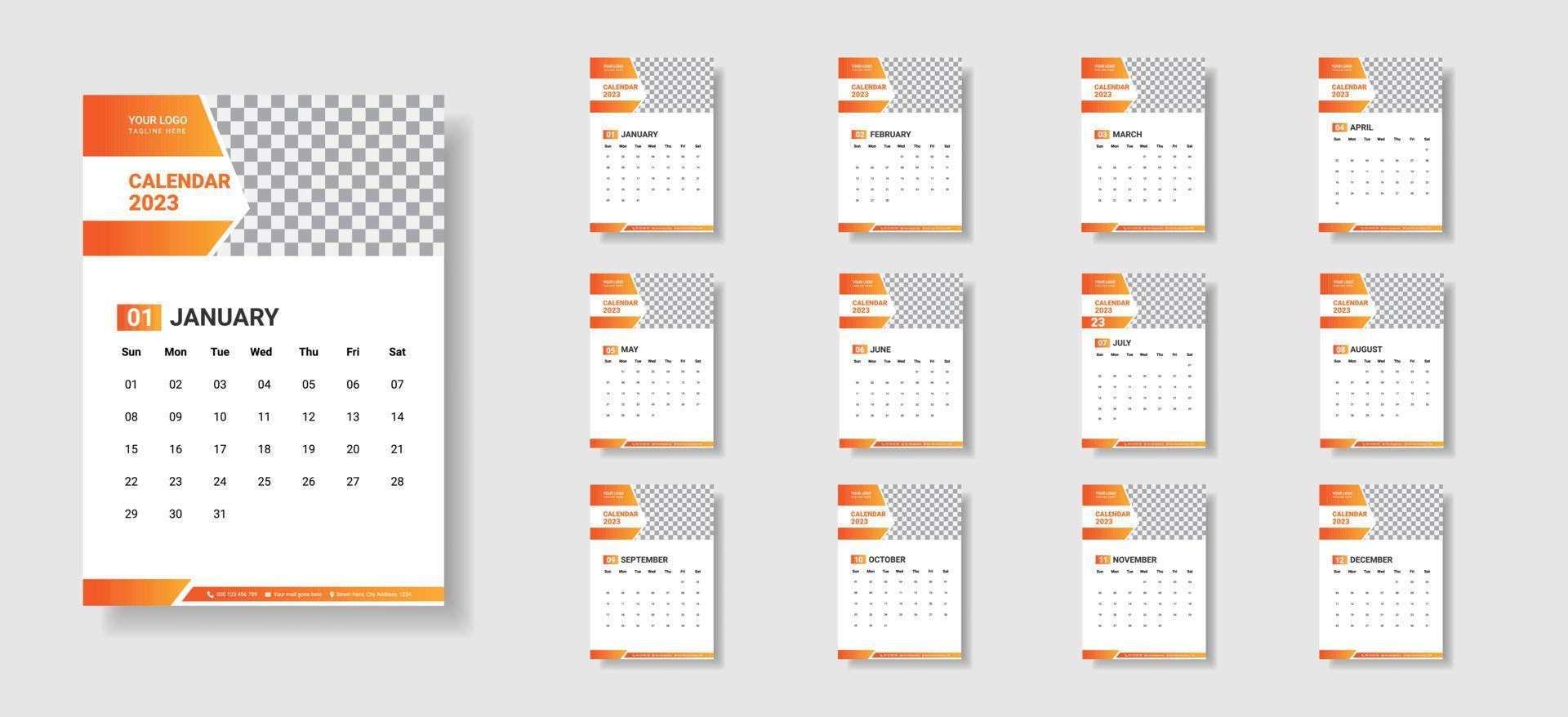 Lycklig ny år 2023 abstrakt vägg kalender design mall vektor